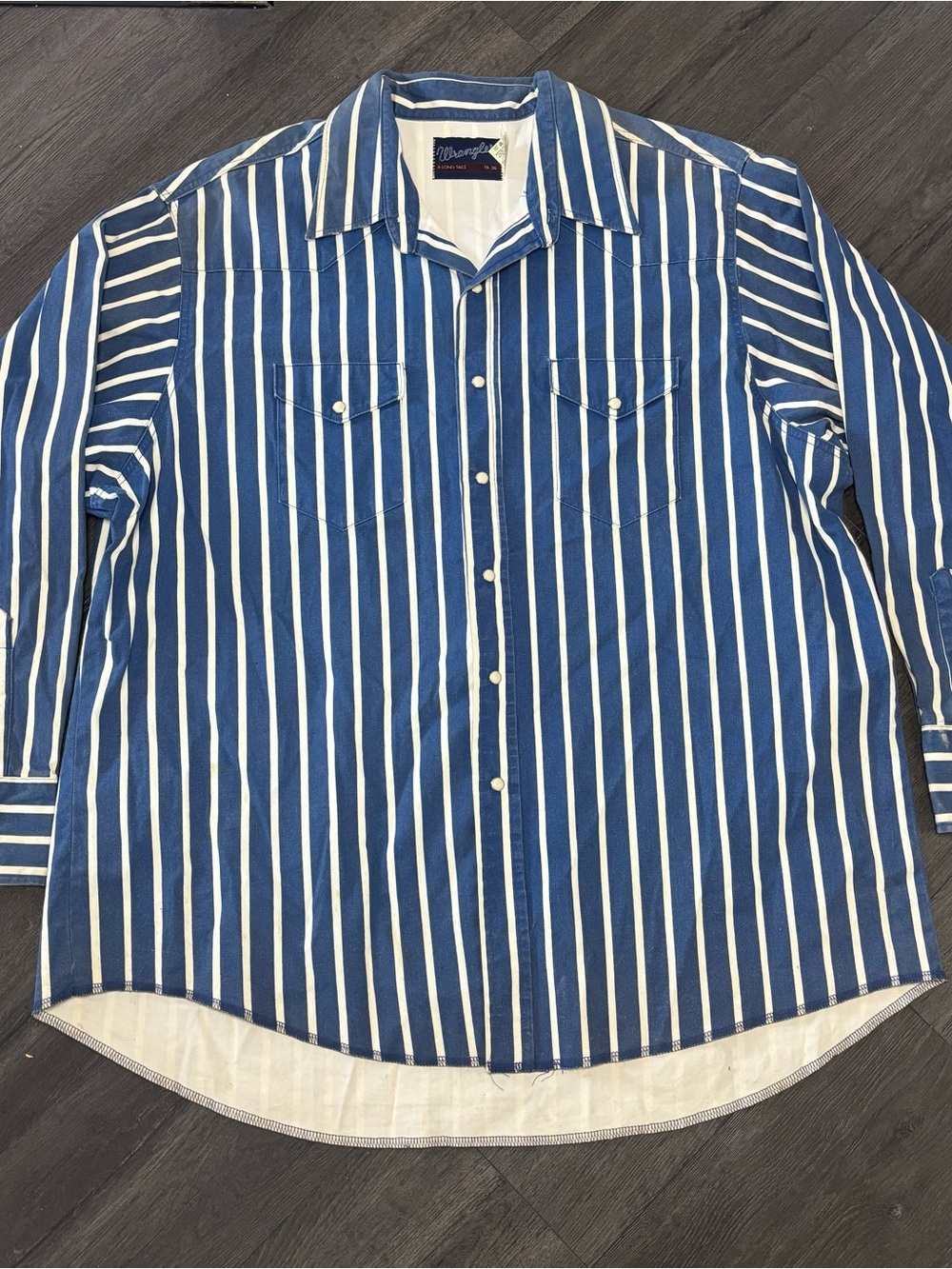 Vintage Wrangler Brushpopper Men Western Pearl Snap Shirt Stripe Long Tail 19-36